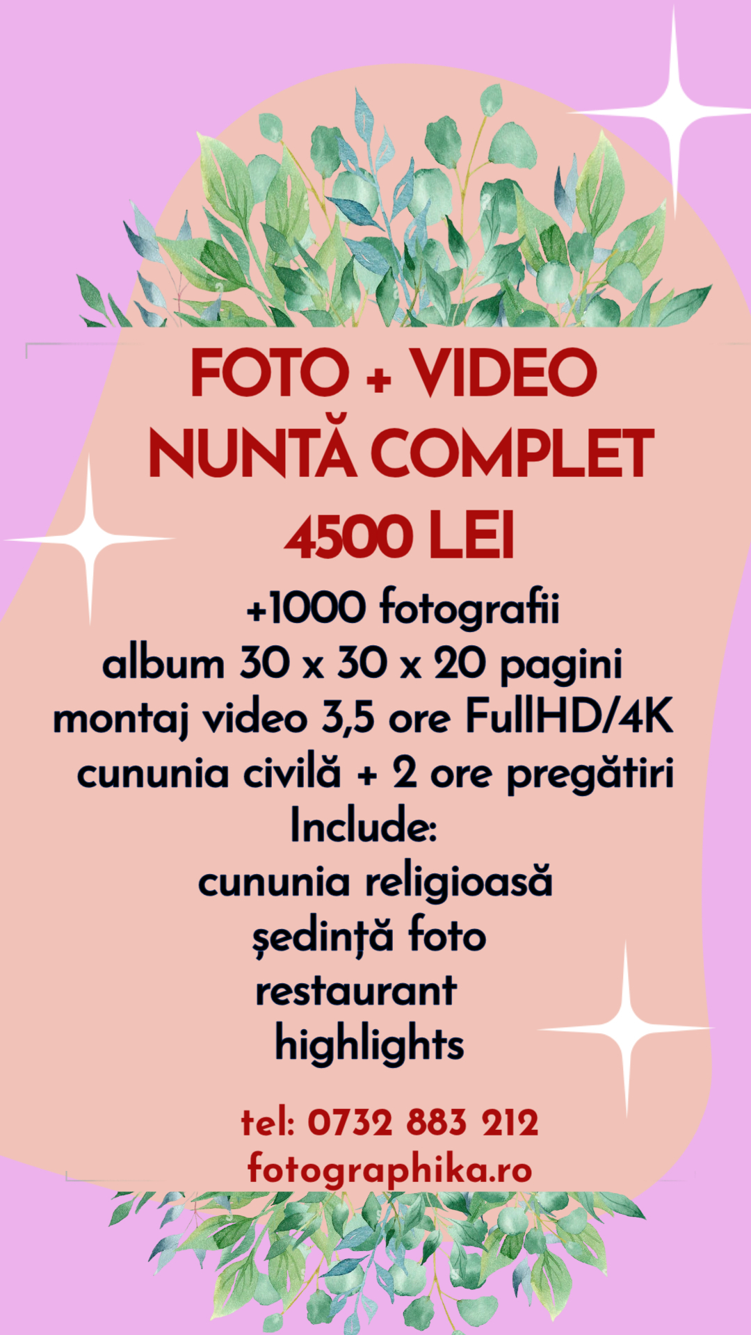Pachet foto video nuntă complet București - 4500 lei