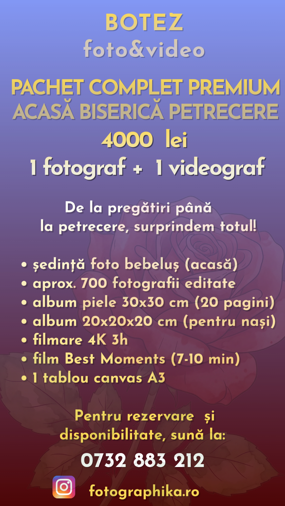 Pachet complet premium foto video botez București - 4000 lei